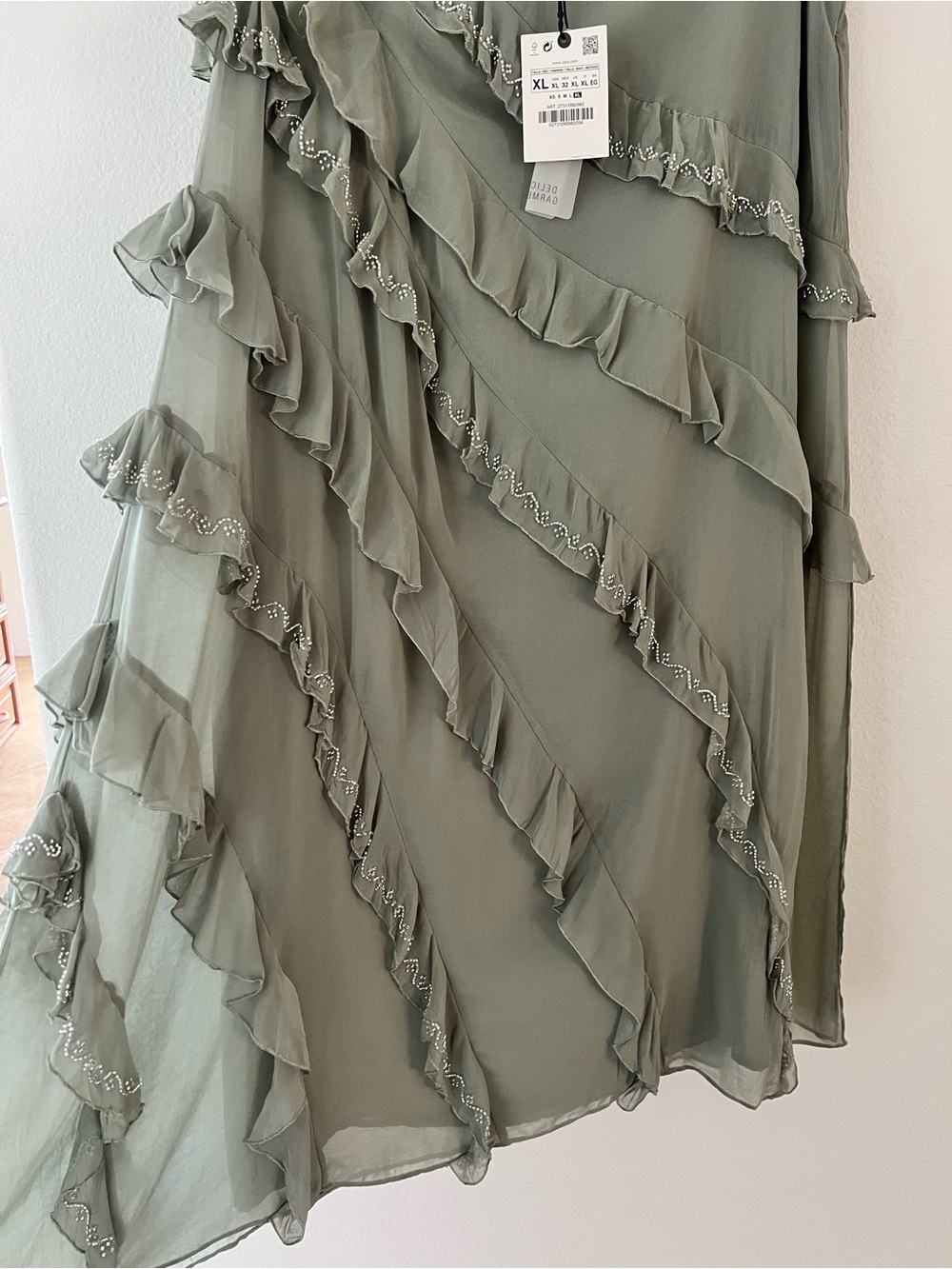 Zara Sage Green Maxi Skirt with Cascading Ruffles - Picture 5 of 6